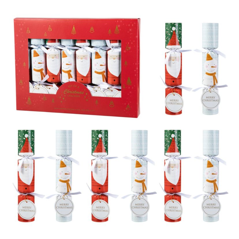 8PK 1.50D X 10.00H Christmas Santa & Snowman Party Cracker with Gift Contents