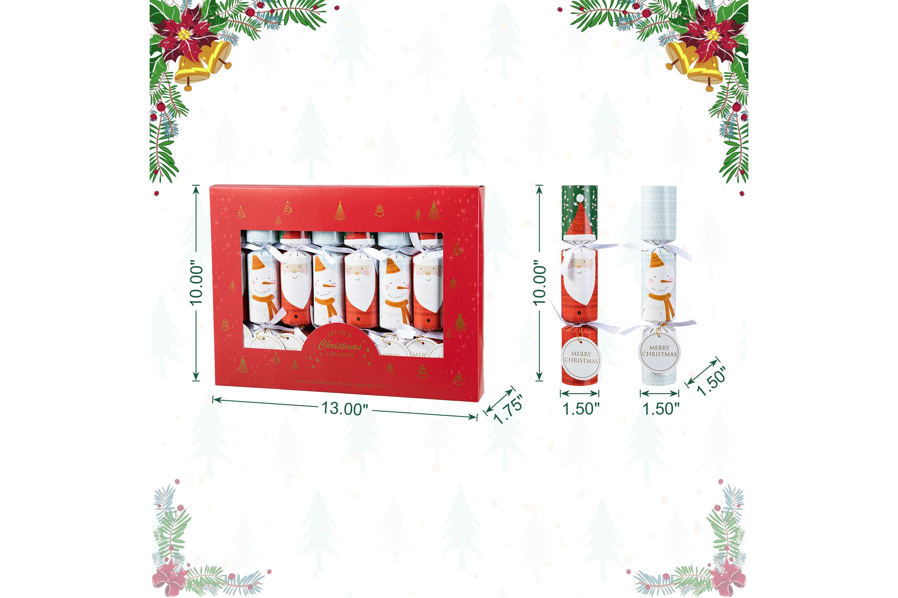 8PK 1.50D X 10.00H Christmas Santa & Snowman Party Cracker with Gift Contents