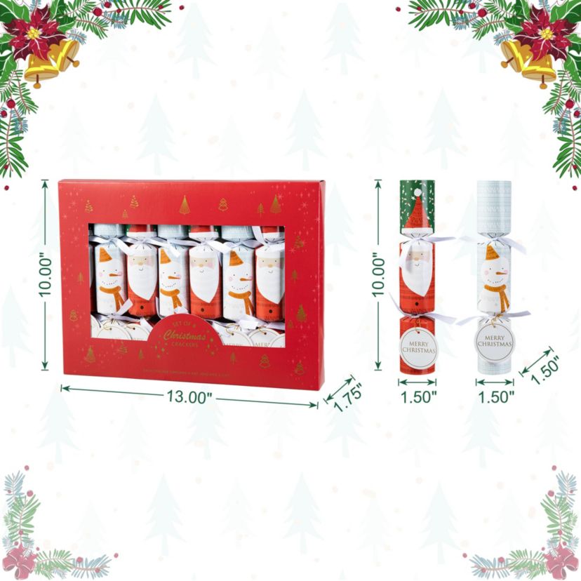 8PK 1.50D X 10.00H Christmas Santa & Snowman Party Cracker with Gift Contents