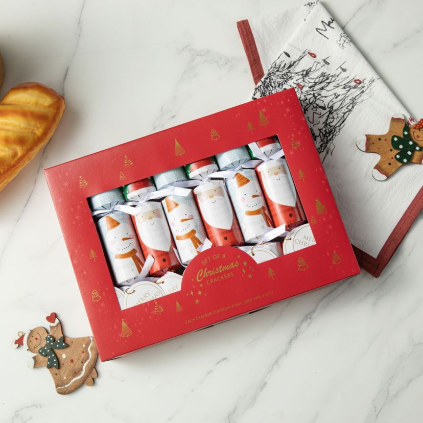 8PK 1.50D X 10.00H Christmas Santa & Snowman Party Cracker with Gift Contents