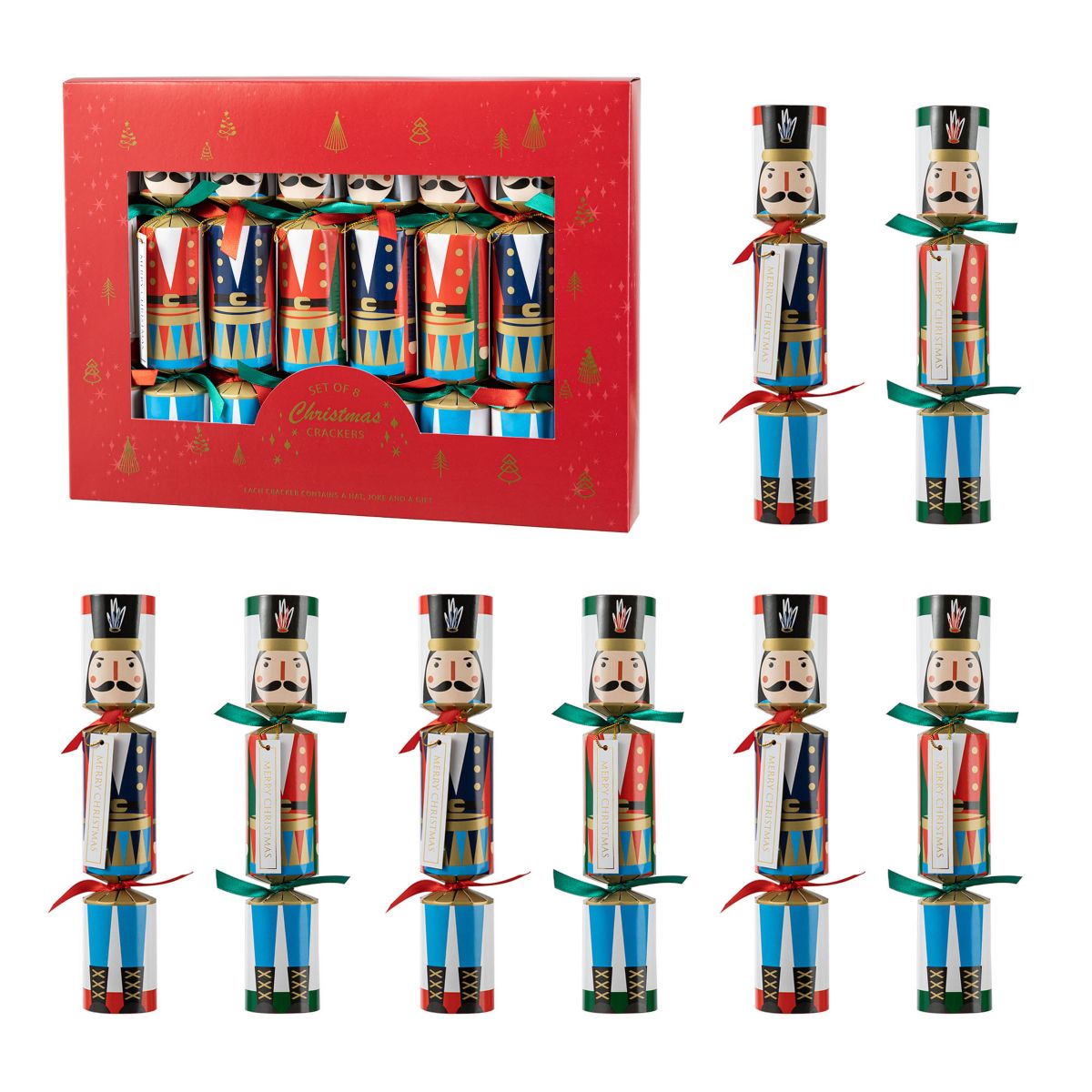 8PK 1.50D X 10.00H Christmas Nutcracker Party Cracker with Gift Contents