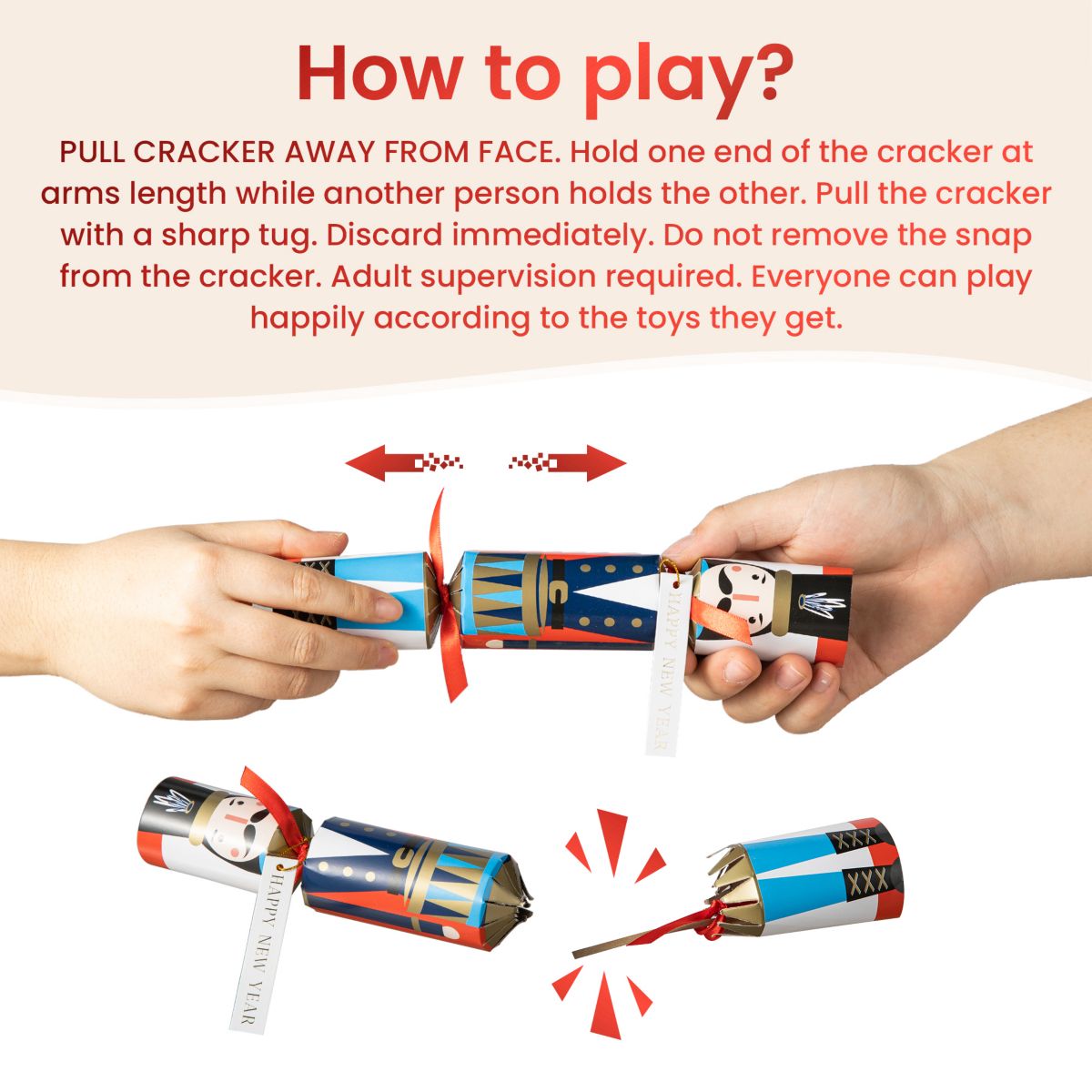 8PK 1.50D X 10.00H Christmas Nutcracker Party Cracker with Gift Contents