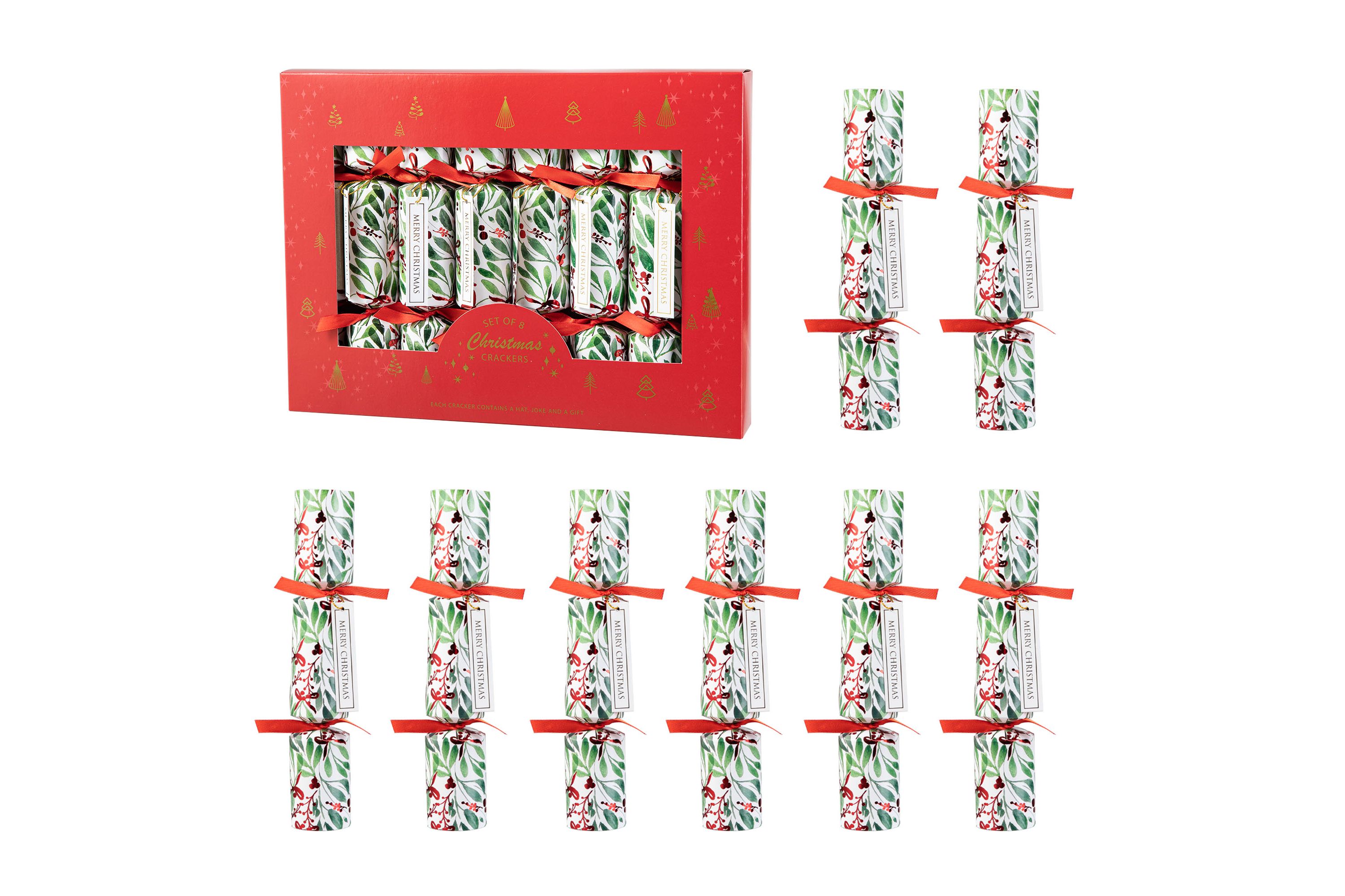 8PK 1.50D X 10.00H Christmas Holy Leaves Party Cracker with Gift Contents