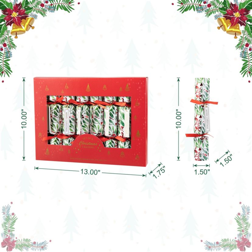 8PK 1.50D X 10.00H Christmas Holy Leaves Party Cracker with Gift Contents
