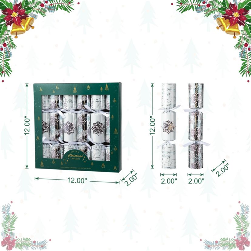 6PK 2D X 12.00H Christmas Snowflake Party Cracker