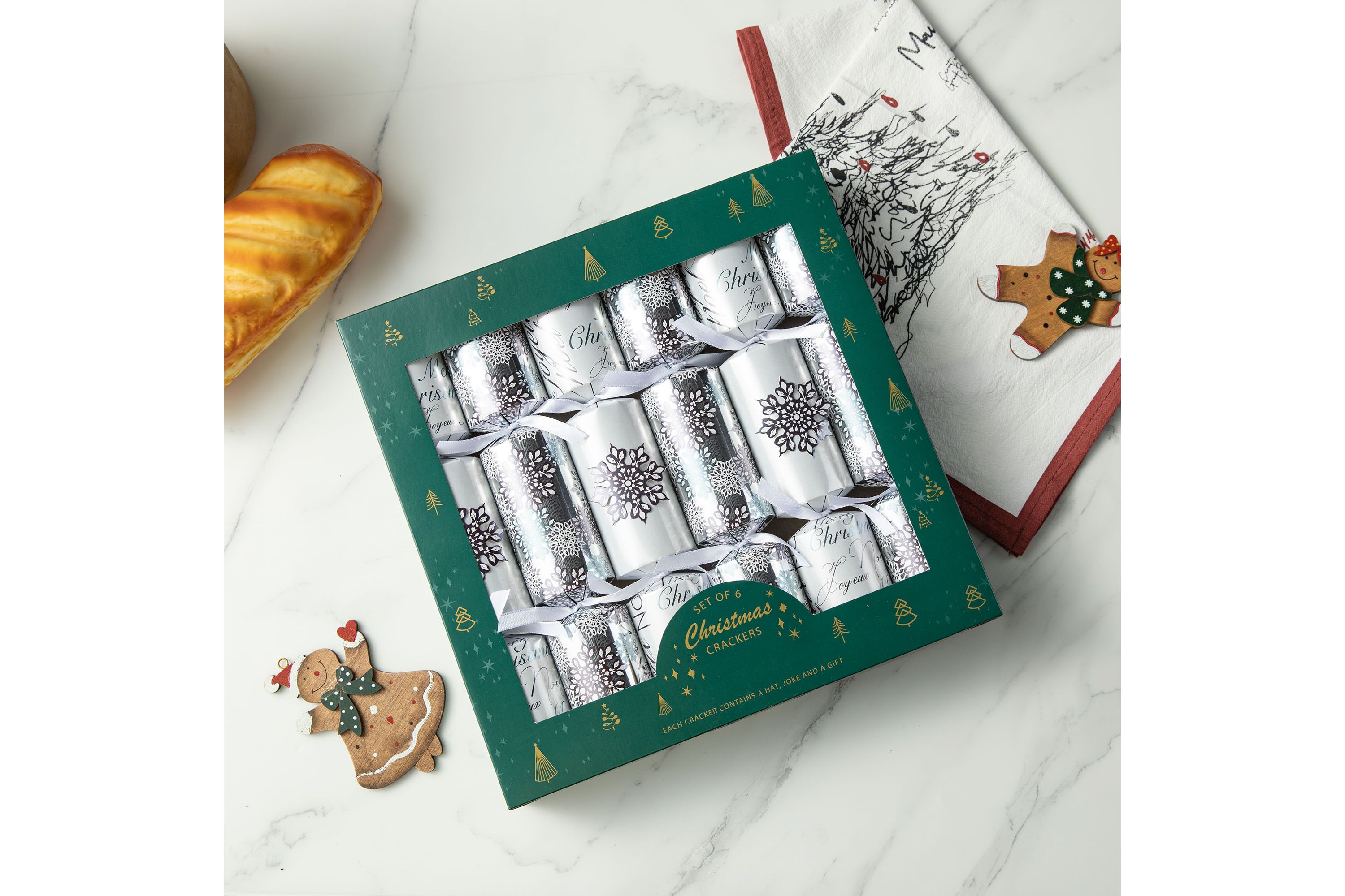 6PK 2D X 12.00H Christmas Snowflake Party Cracker