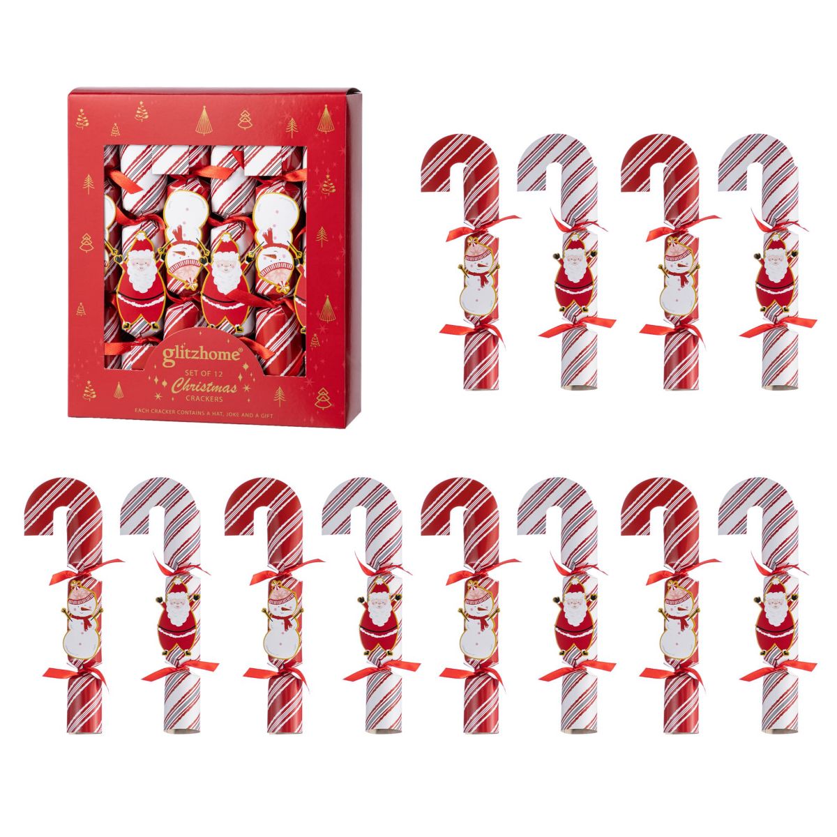 12PK 1.25D X 10.00H Christmas Candy Cane Party Cracker with Gift Contents