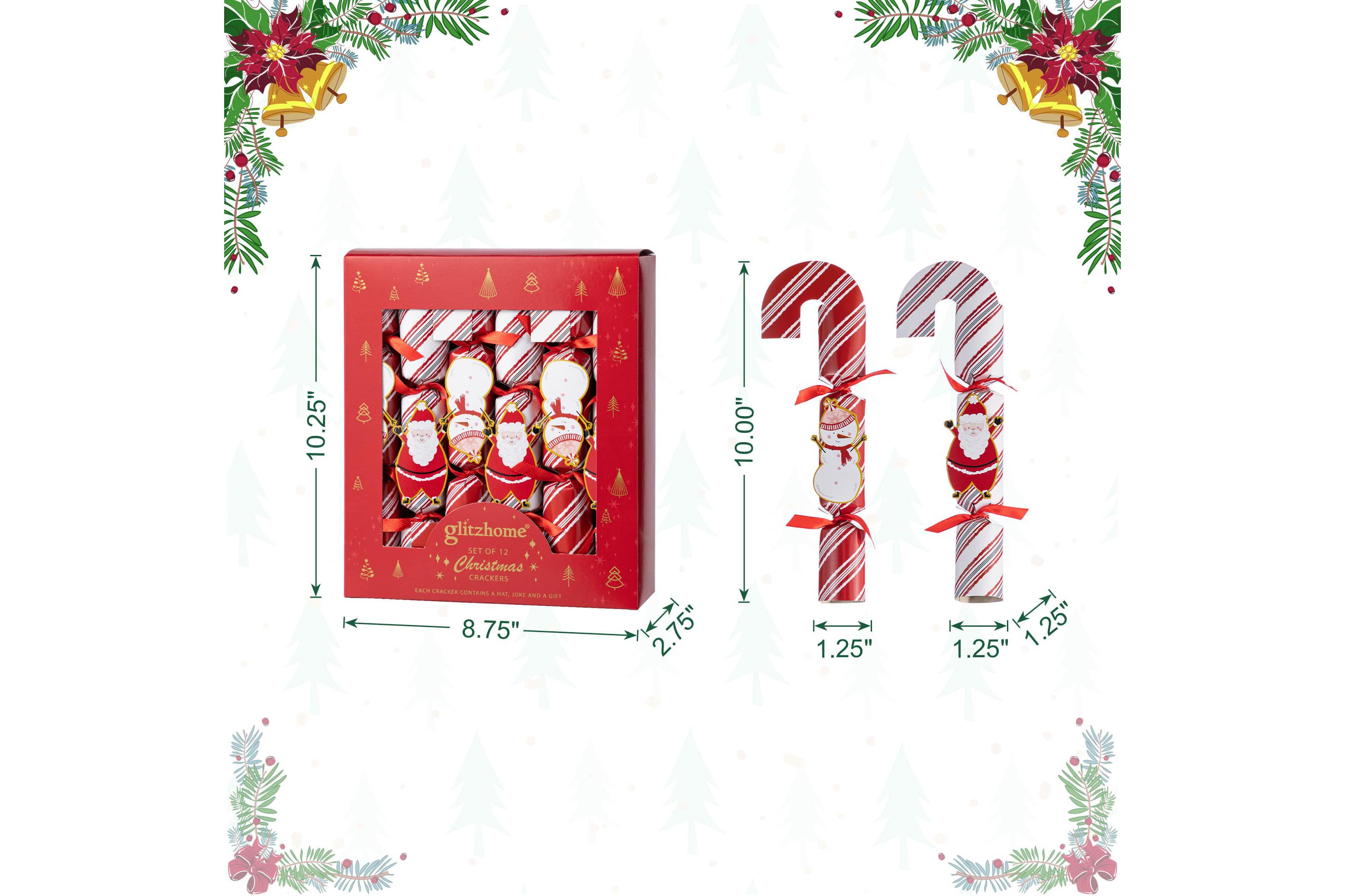 12PK 1.25D X 10.00H Christmas Candy Cane Party Cracker with Gift Contents