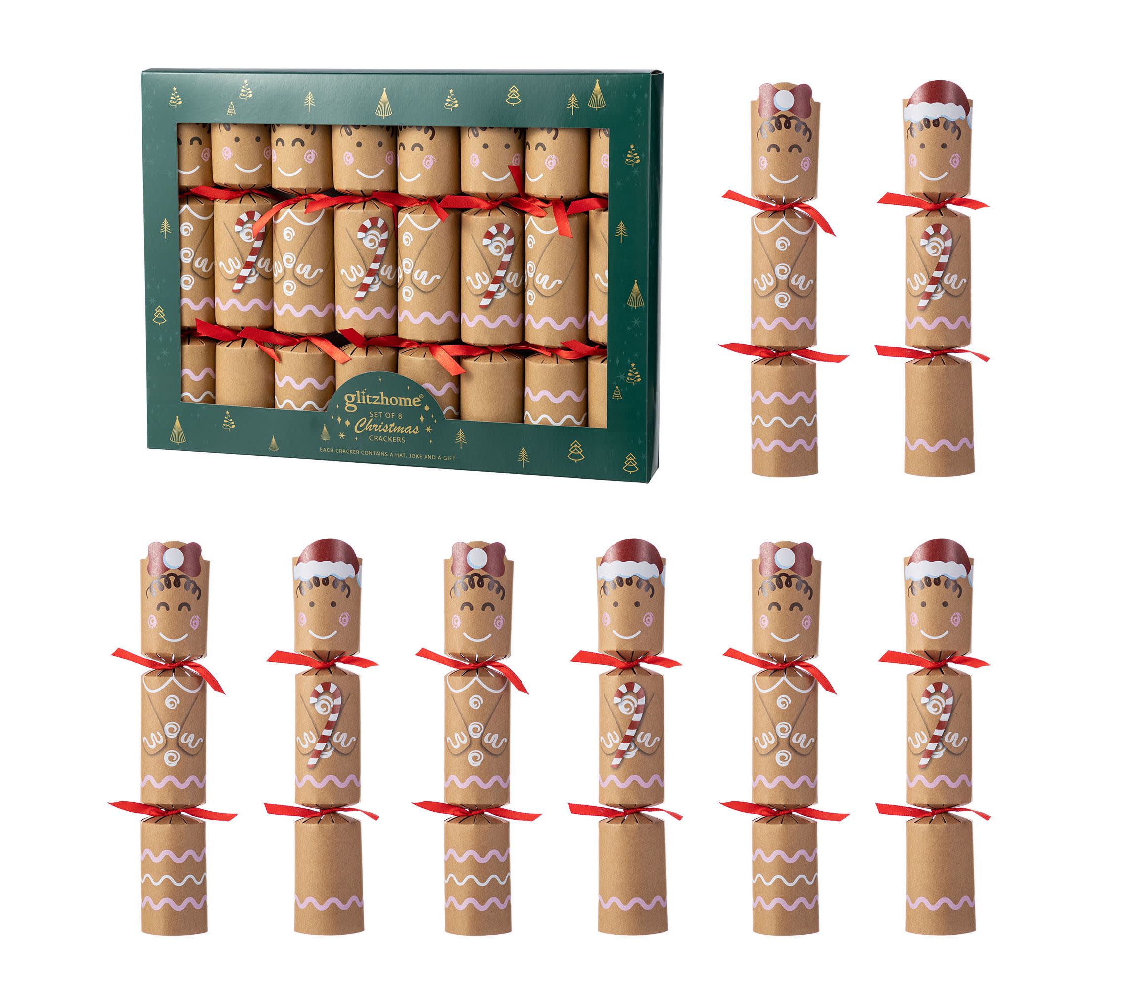 8PK 2.00D X 12.00H Christmas Gingerbread Man Party Cracker with Gift Contents