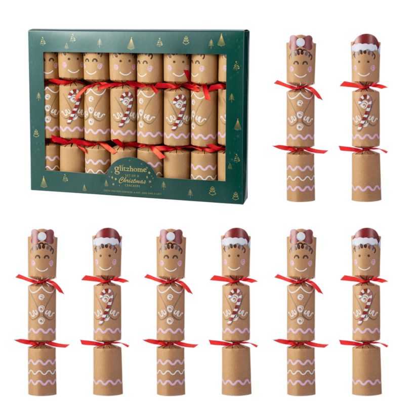 8PK 2.00D X 12.00H Christmas Gingerbread Man Party Cracker with Gift Contents