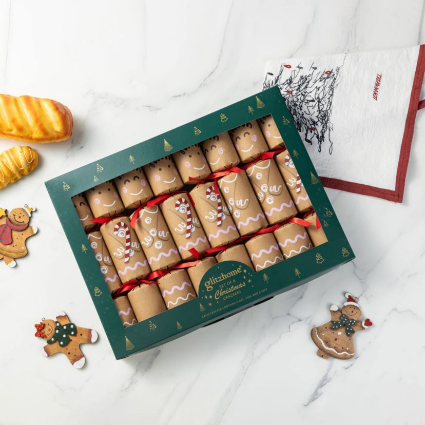 8PK 2.00D X 12.00H Christmas Gingerbread Man Party Cracker with Gift Contents