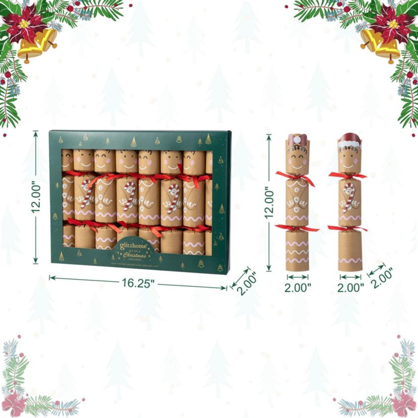 8PK 2.00D X 12.00H Christmas Gingerbread Man Party Cracker with Gift Contents