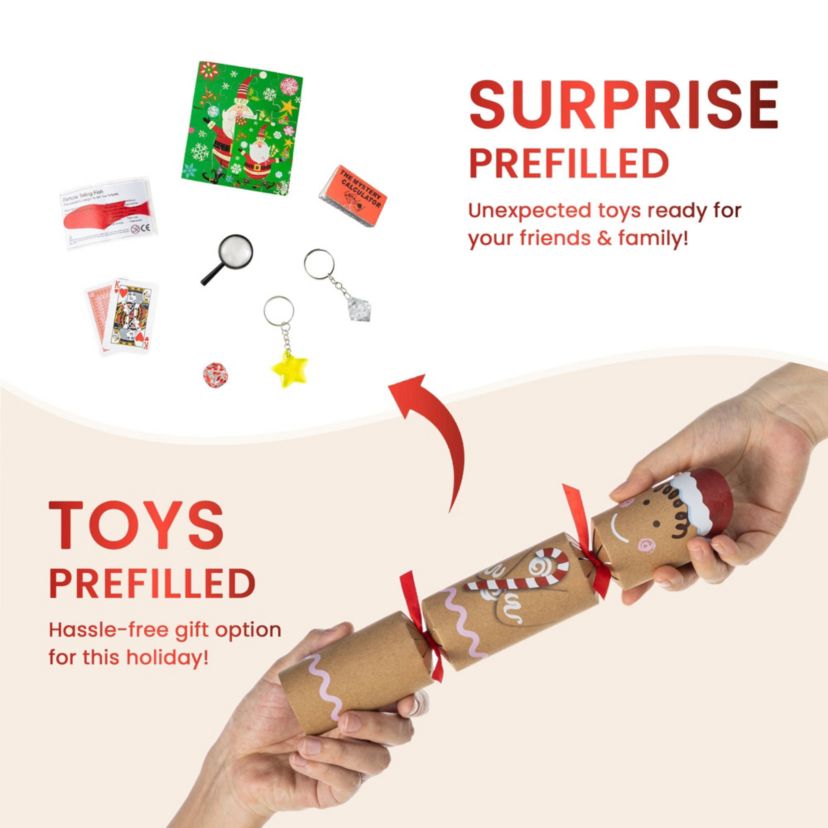 8PK 2.00D X 12.00H Christmas Gingerbread Man Party Cracker with Gift Contents