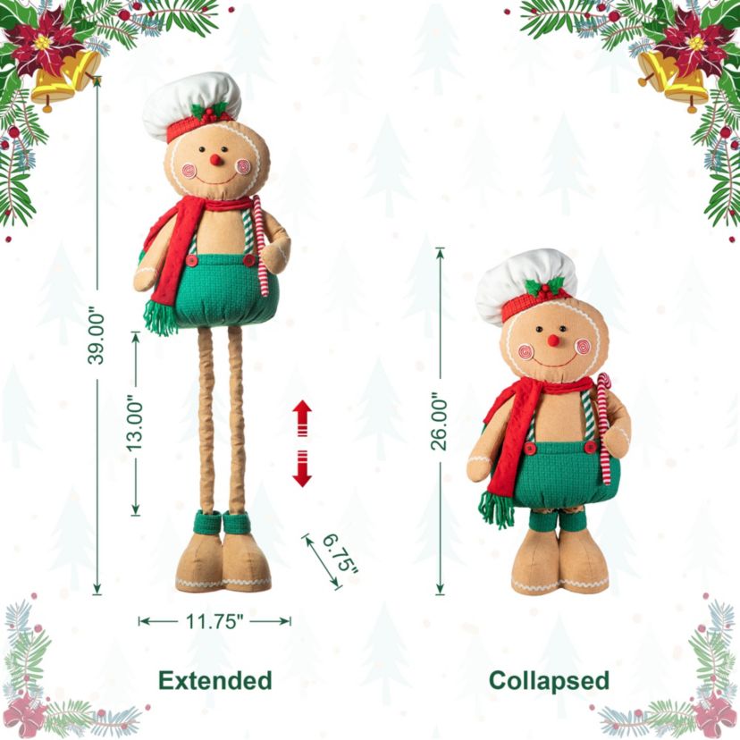 39"/26"H Telescoped Fabric Christmas Gingerbreadman Standing Décor