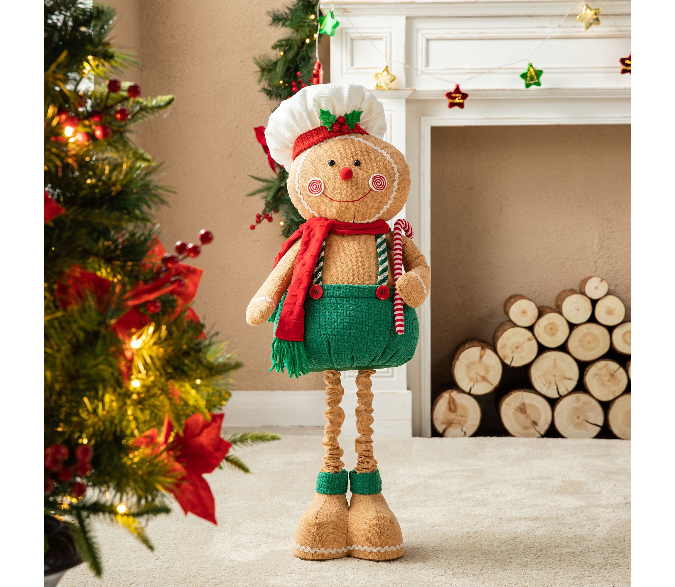 39"/26"H Telescoped Fabric Christmas Gingerbreadman Standing Décor