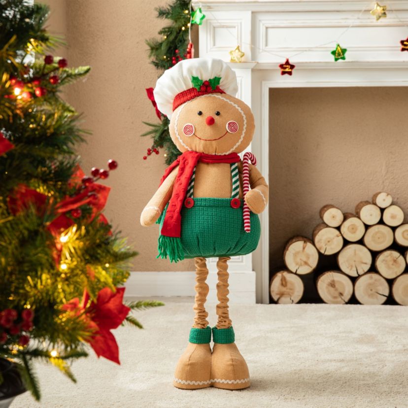 39"/26"H Telescoped Fabric Christmas Gingerbreadman Standing Décor