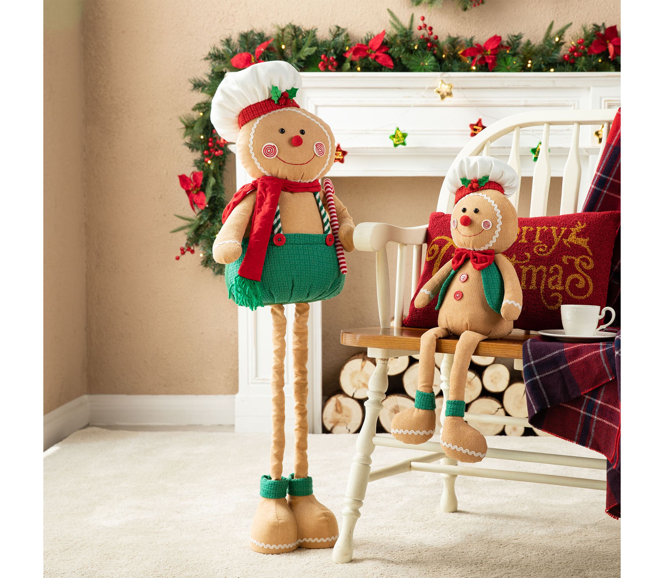 39"/26"H Telescoped Fabric Christmas Gingerbreadman Standing Décor