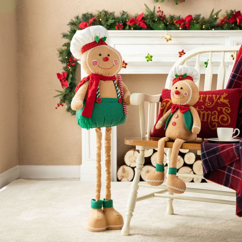 39"/26"H Telescoped Fabric Christmas Gingerbreadman Standing Décor