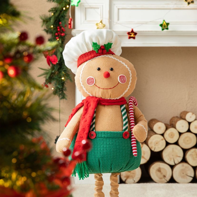 39"/26"H Telescoped Fabric Christmas Gingerbreadman Standing Décor