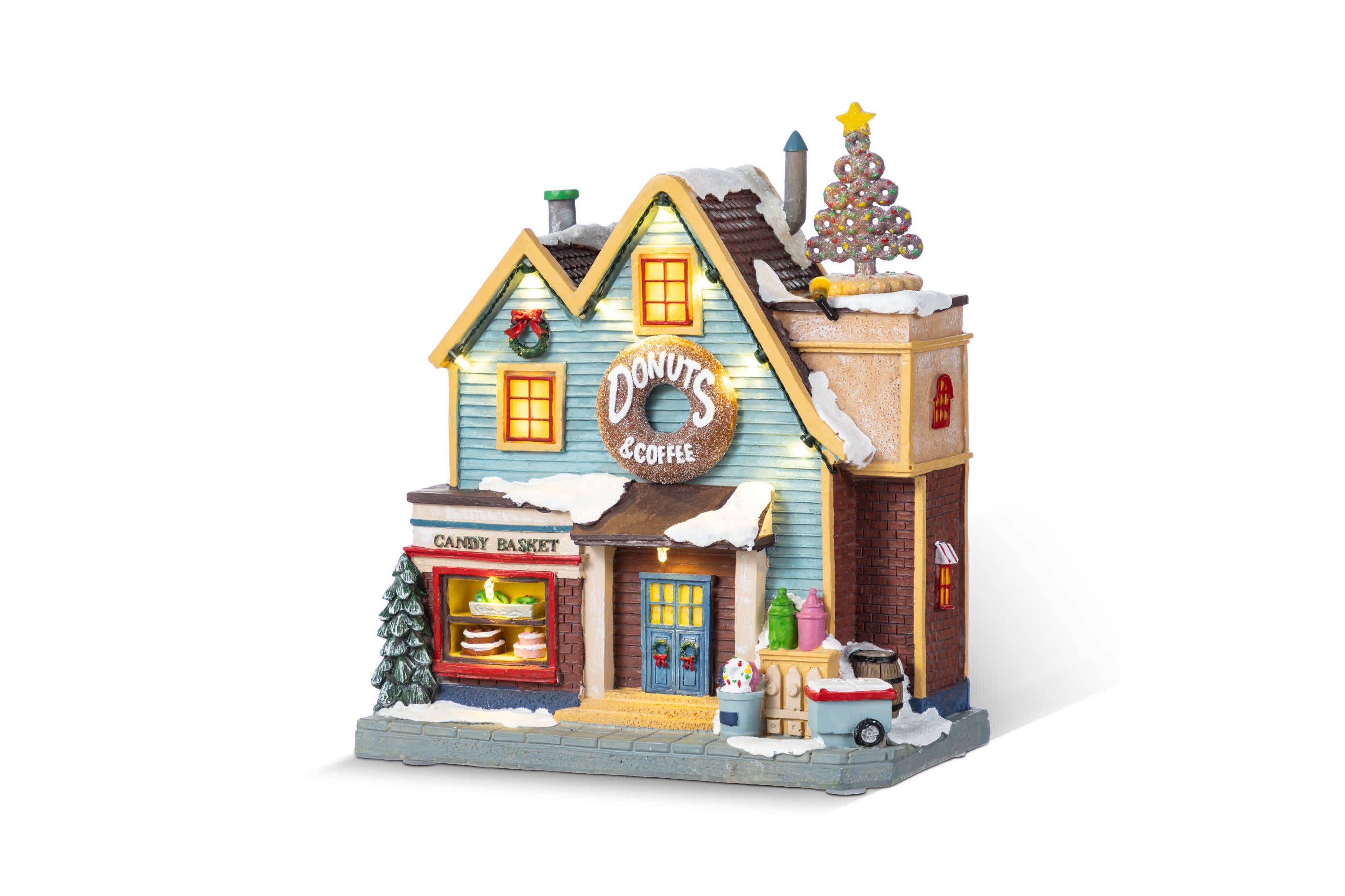 10.25"H Lighted Christmas Donuts & Coffee Shop Resin Village with Movement and Music