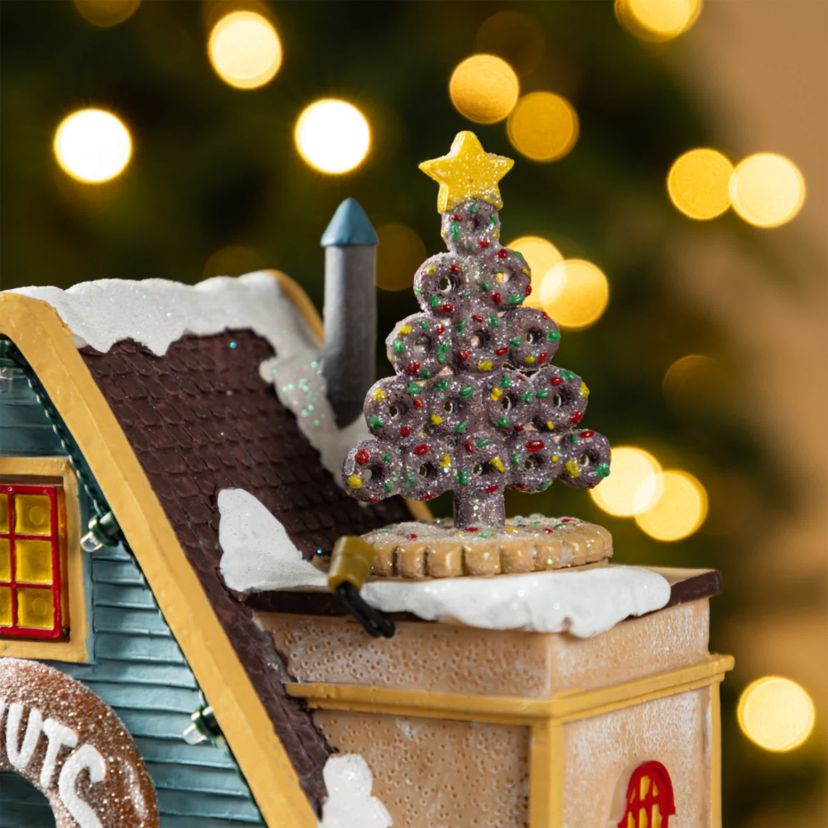 10.25"H Lighted Christmas Donuts & Coffee Shop Resin Village with Movement and Music