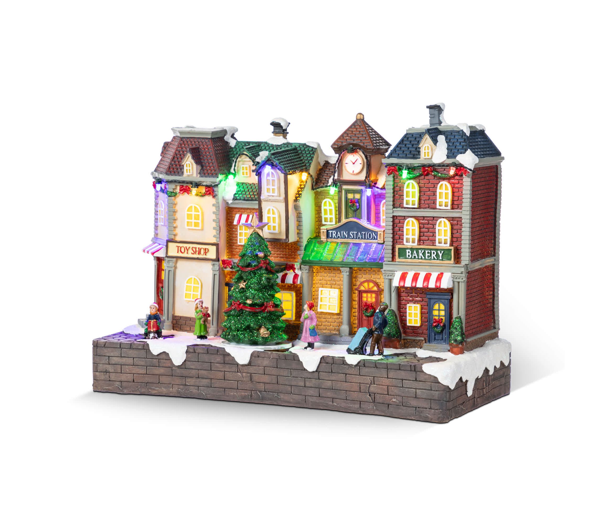 13.75"L Lighted Christmas Train station Resin Village with Movement and Music
