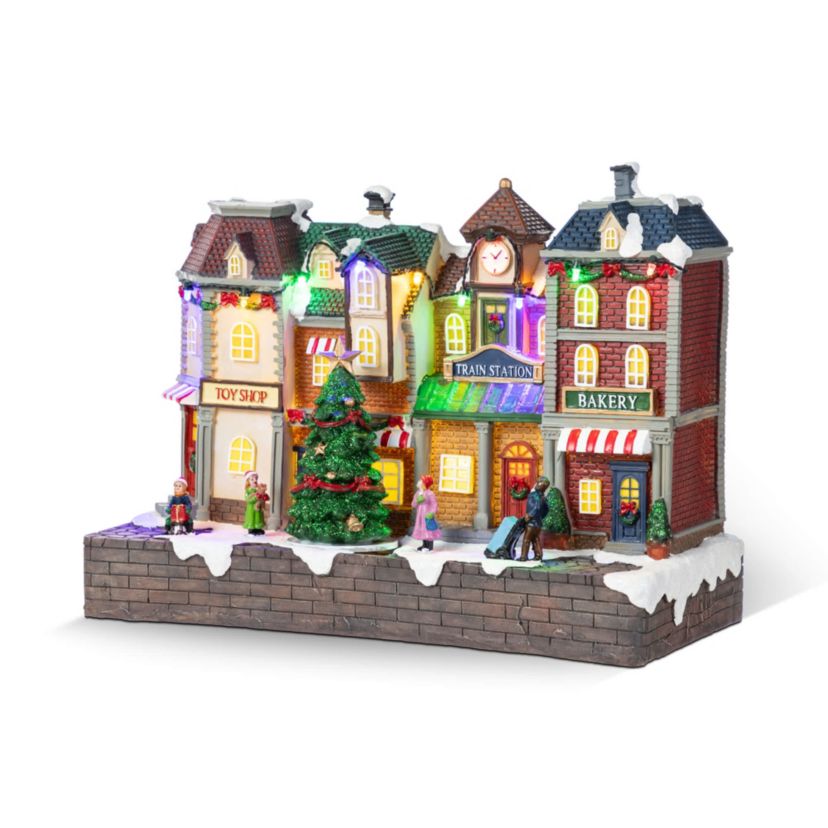 13.75"L Lighted Christmas Train station Resin Village with Movement and Music