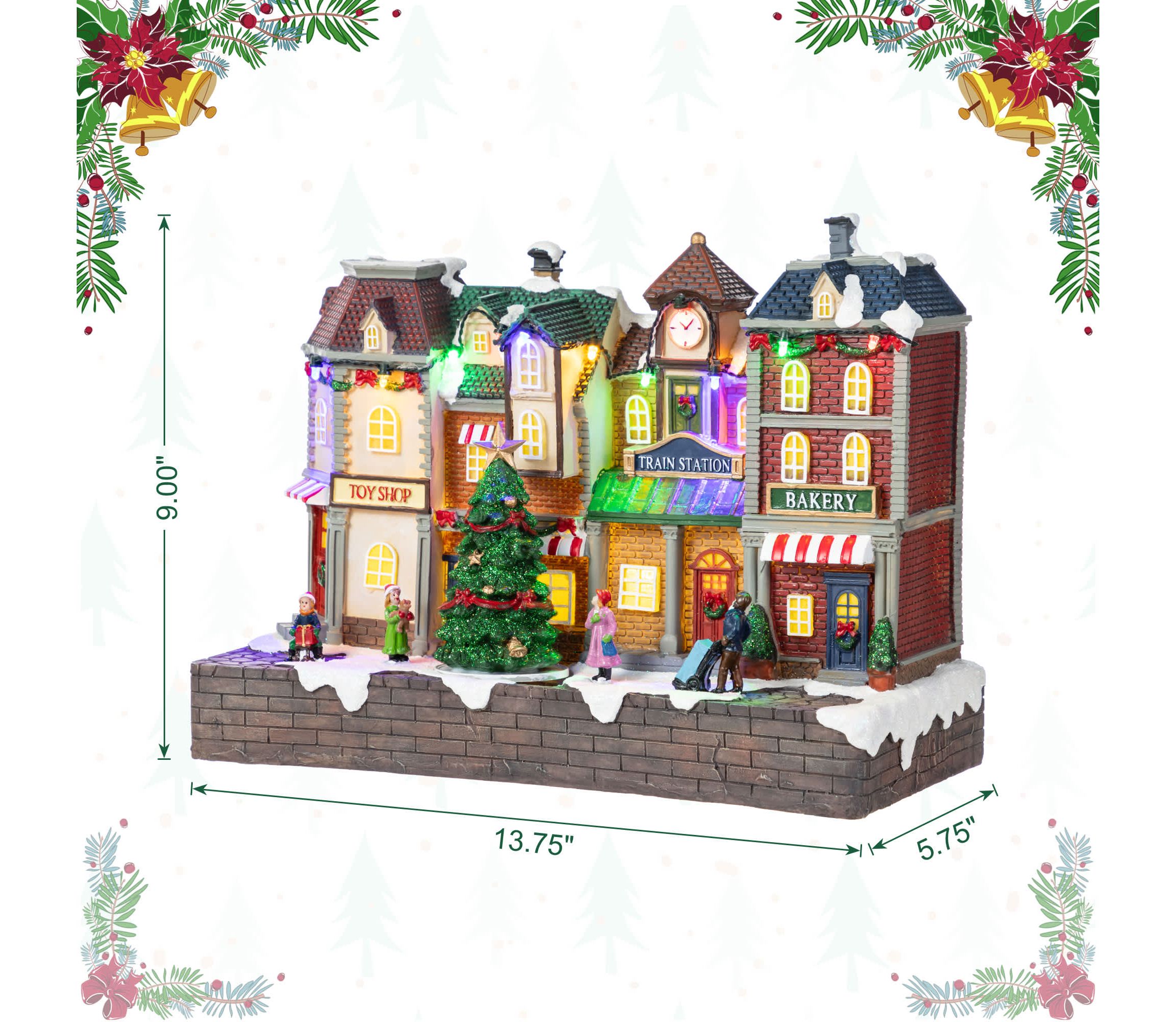 13.75"L Lighted Christmas Train station Resin Village with Movement and Music