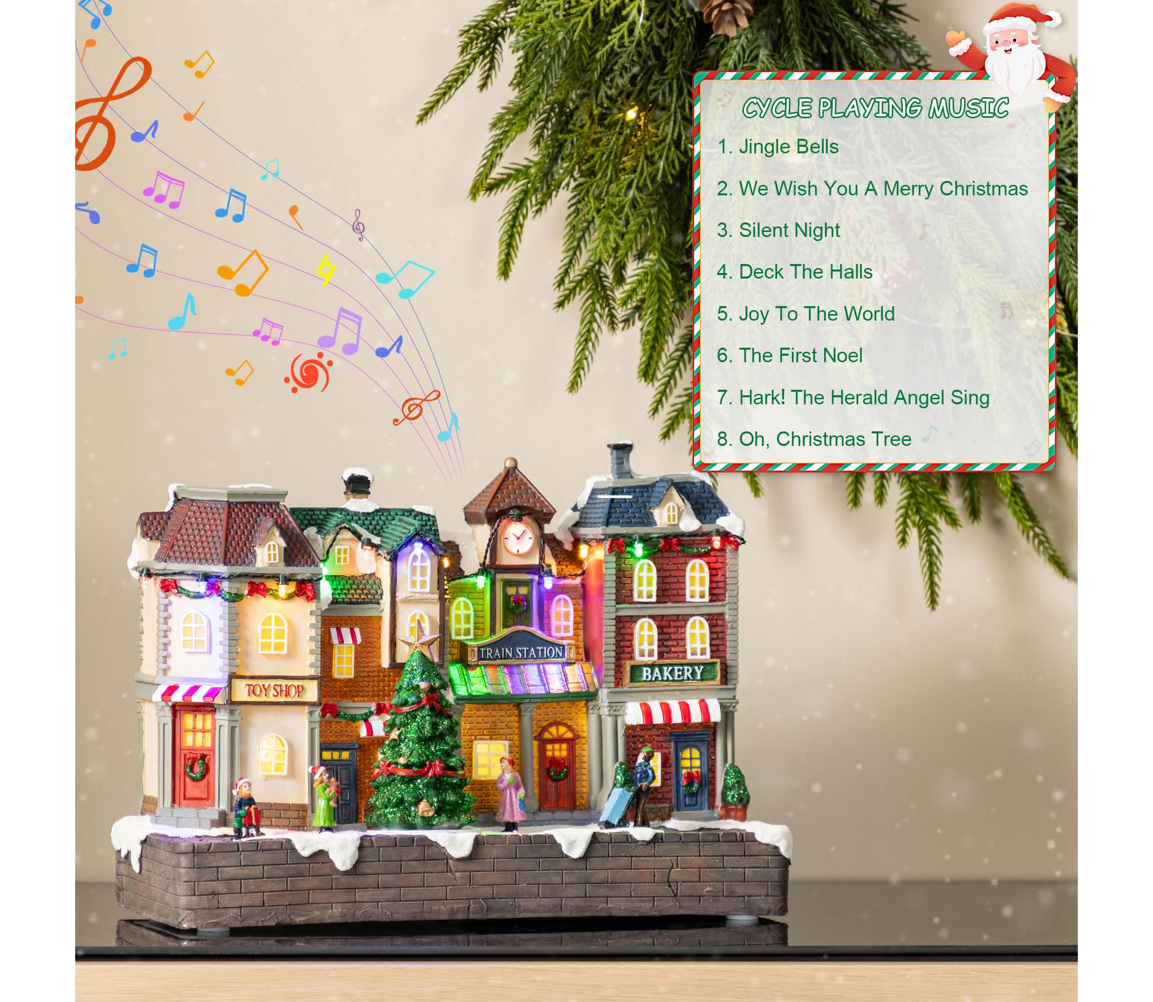 13.75"L Lighted Christmas Train station Resin Village with Movement and Music