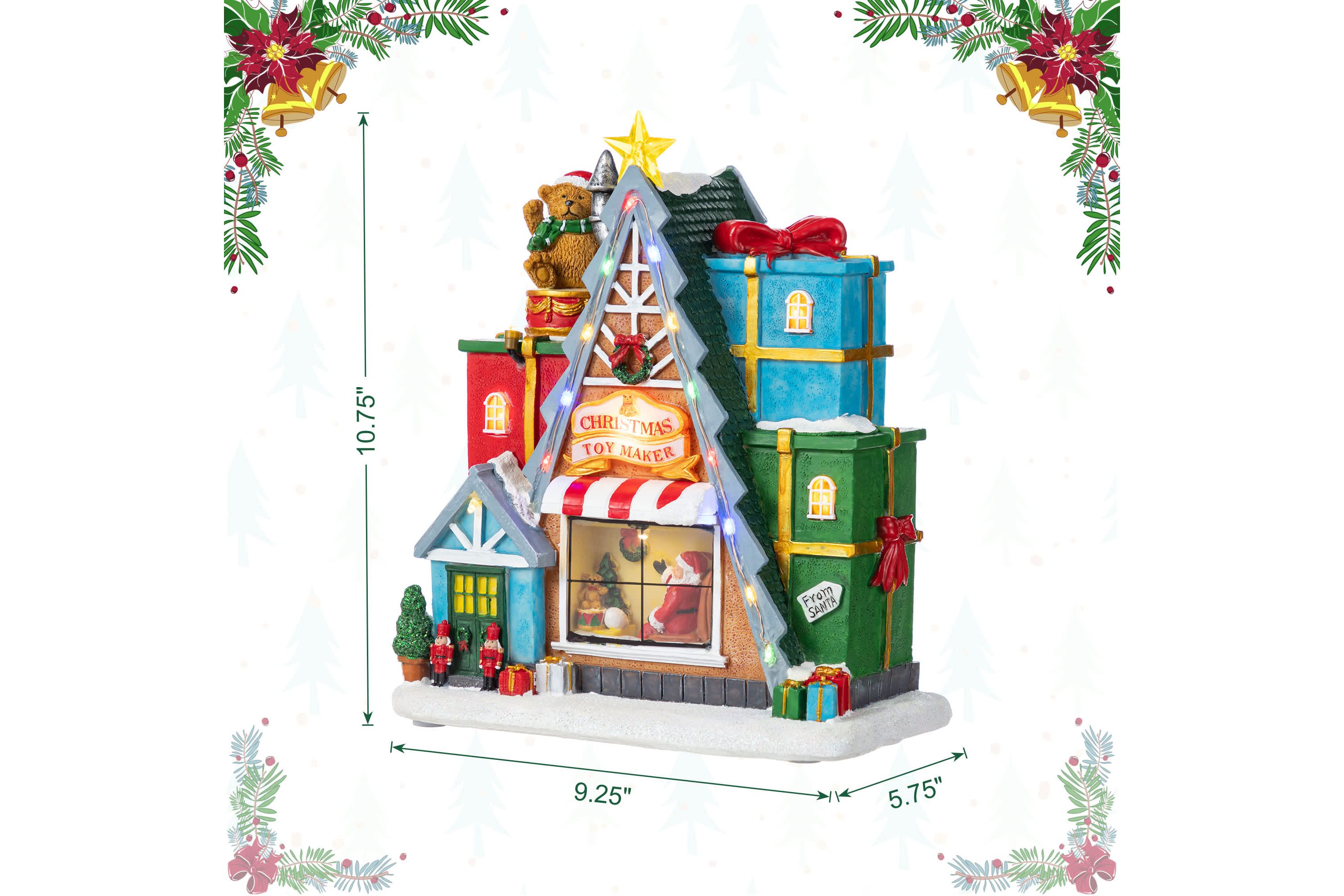 10.75"H Lighted CHRISTMAS TOY MARKET Resin Village with Movement and Music