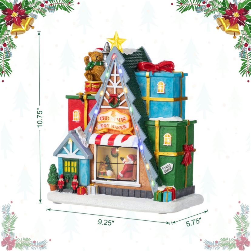 10.75"H Lighted CHRISTMAS TOY MARKET Resin Village with Movement and Music