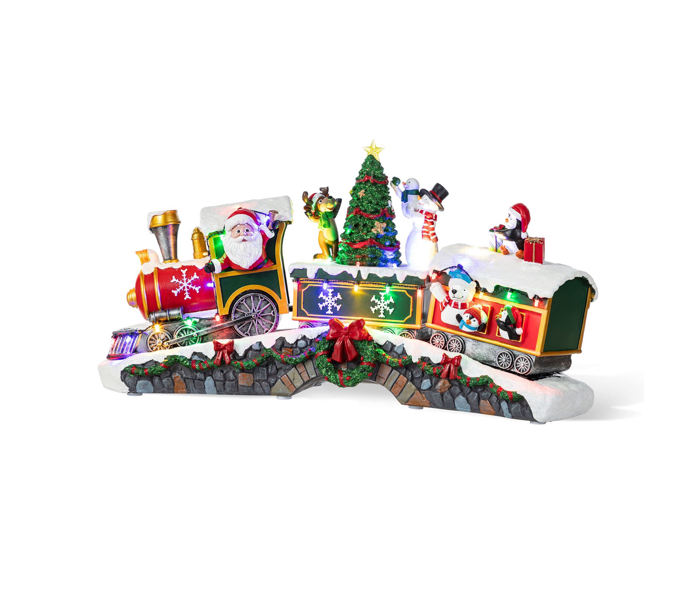 20"L Lighted Christmas Santa Train Resin Village with Movement and Music