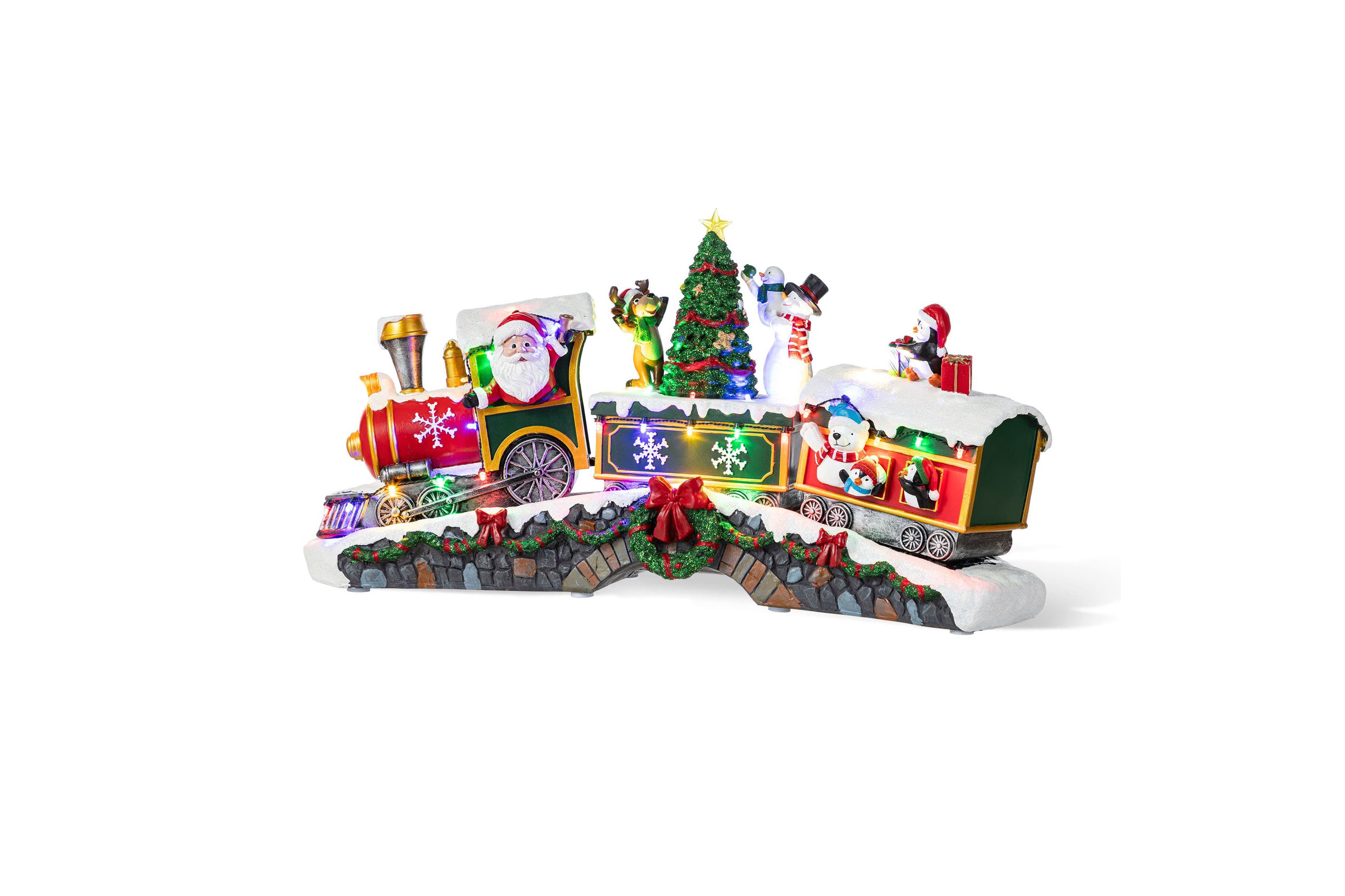 20"L Lighted Christmas Santa Train Resin Village with Movement and Music