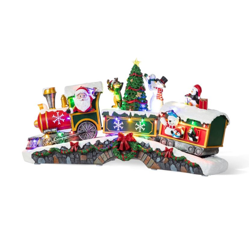 20"L Lighted Christmas Santa Train Resin Village with Movement and Music