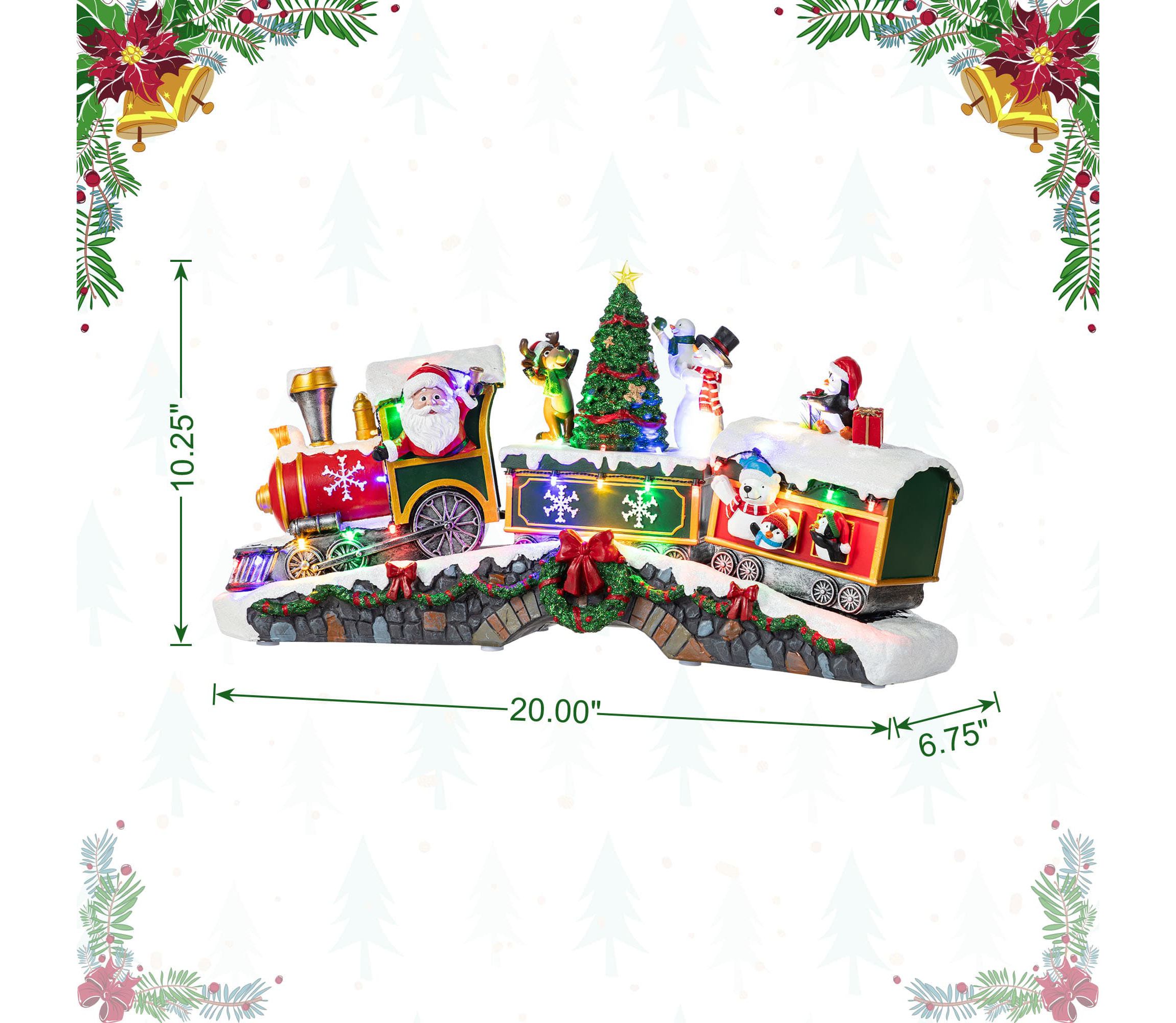 20"L Lighted Christmas Santa Train Resin Village with Movement and Music