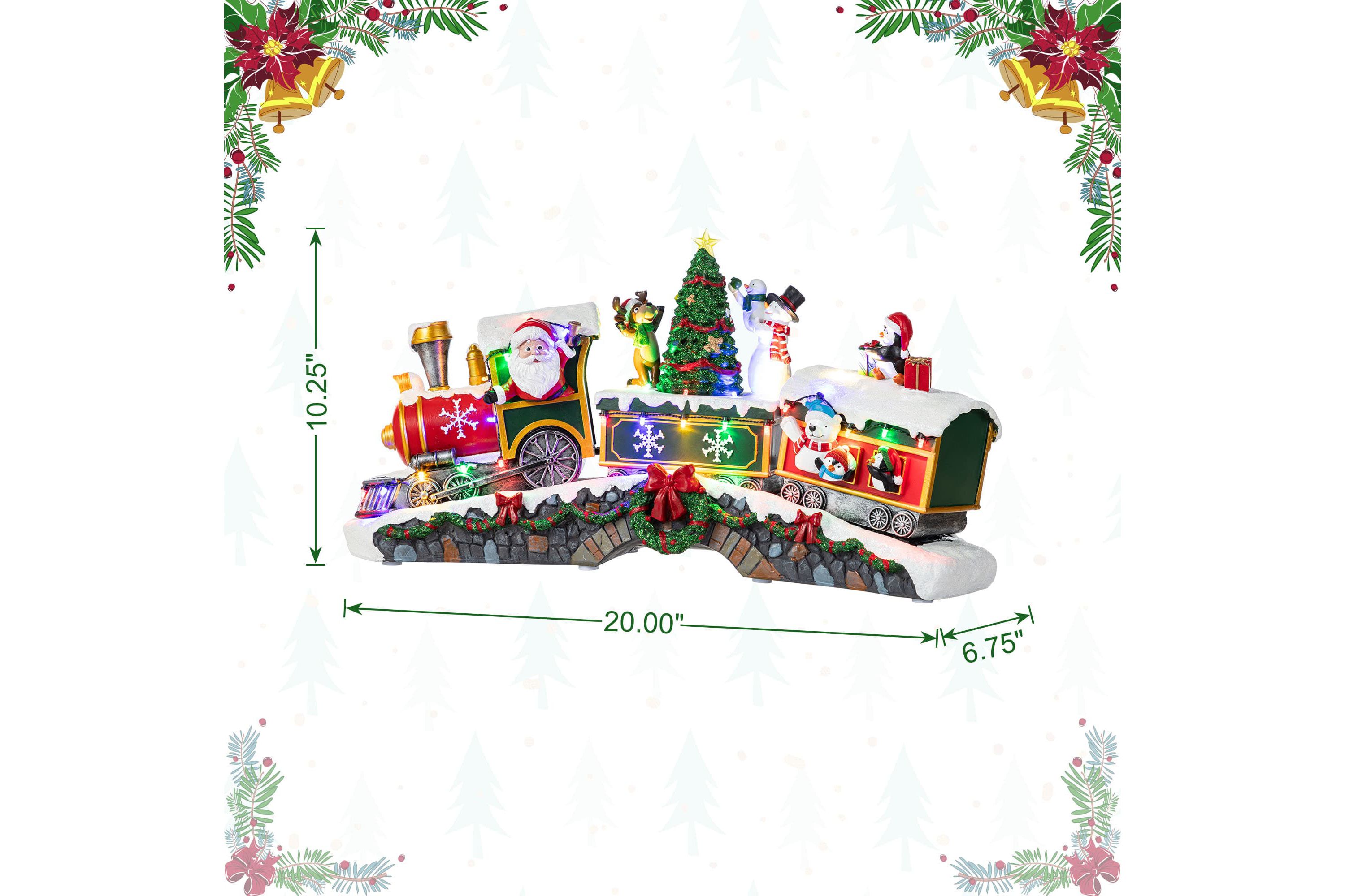 20"L Lighted Christmas Santa Train Resin Village with Movement and Music