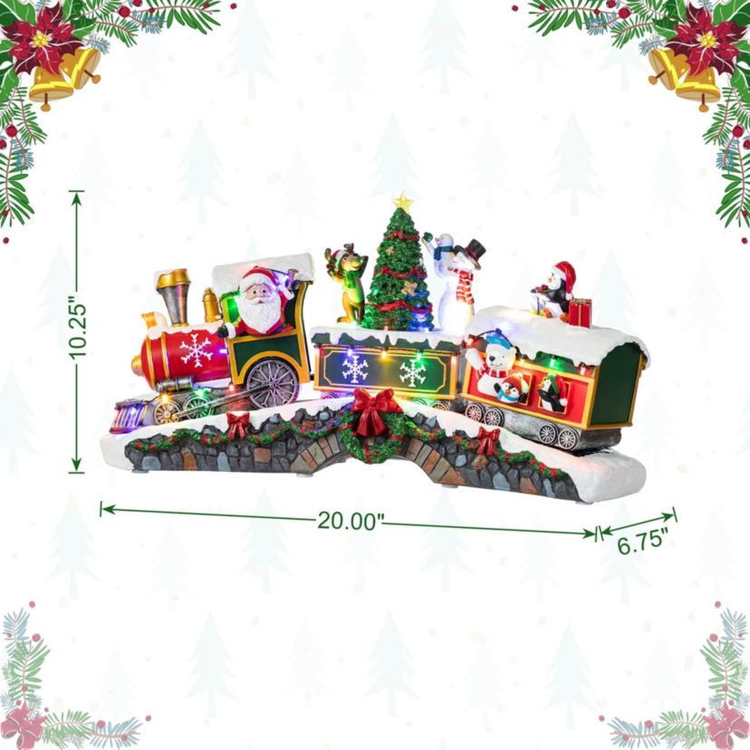 20"L Lighted Christmas Santa Train Resin Village with Movement and Music