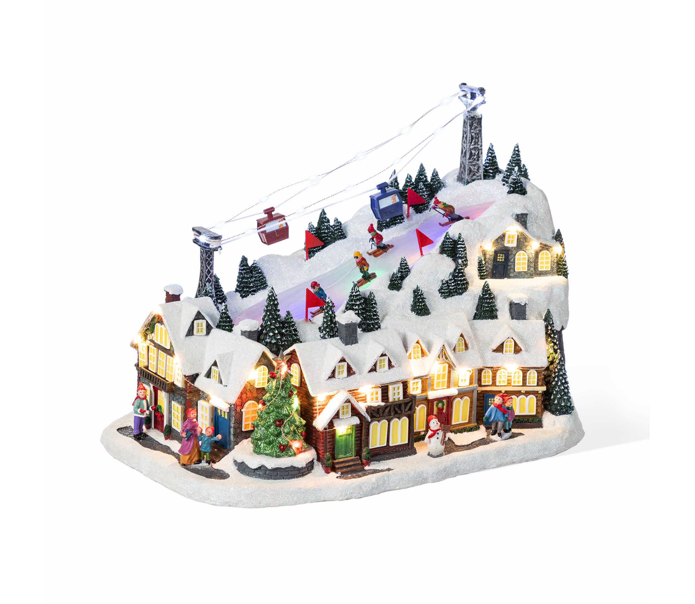 16"H Christmas Oversized Resin Lighted Musical Skiing Table Village Decor