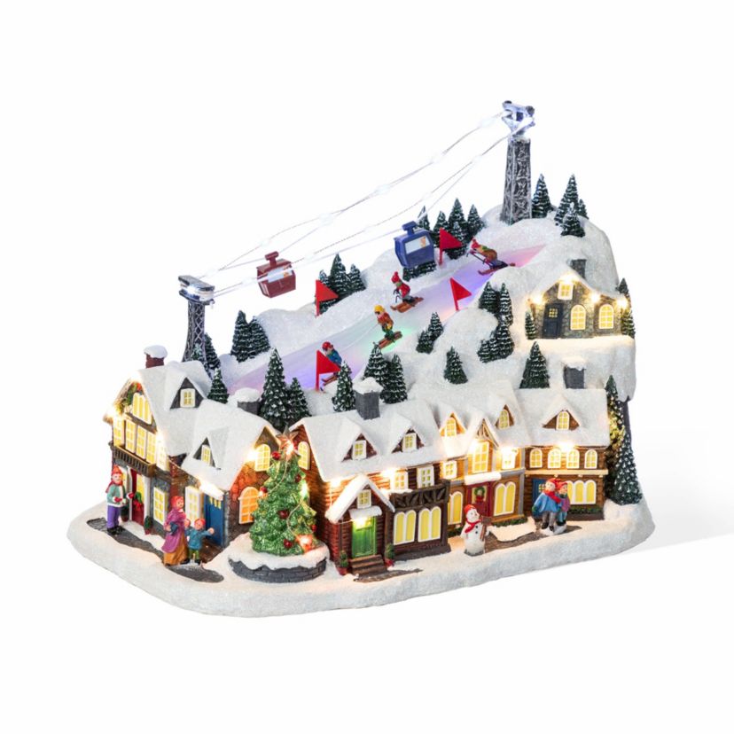 16"H Christmas Oversized Resin Lighted Musical Skiing Table Village Decor