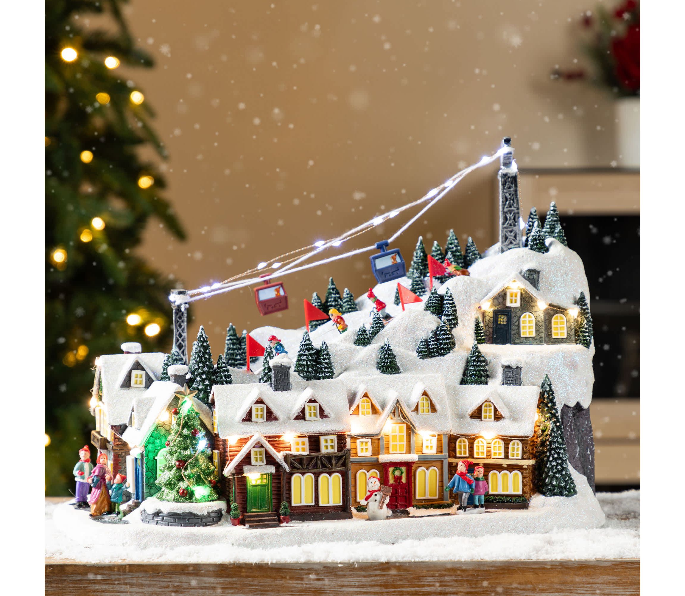 16"H Christmas Oversized Resin Lighted Musical Skiing Table Village Decor