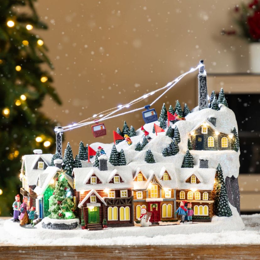 16"H Christmas Oversized Resin Lighted Musical Skiing Table Village Decor