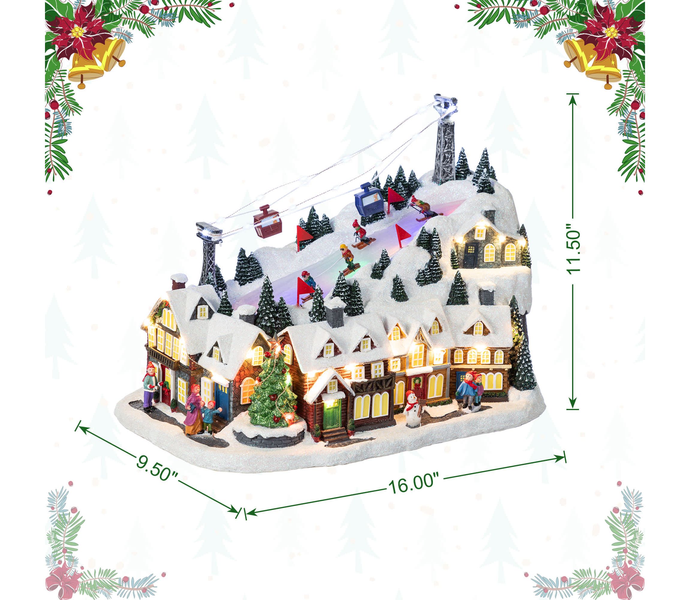 16"H Christmas Oversized Resin Lighted Musical Skiing Table Village Decor