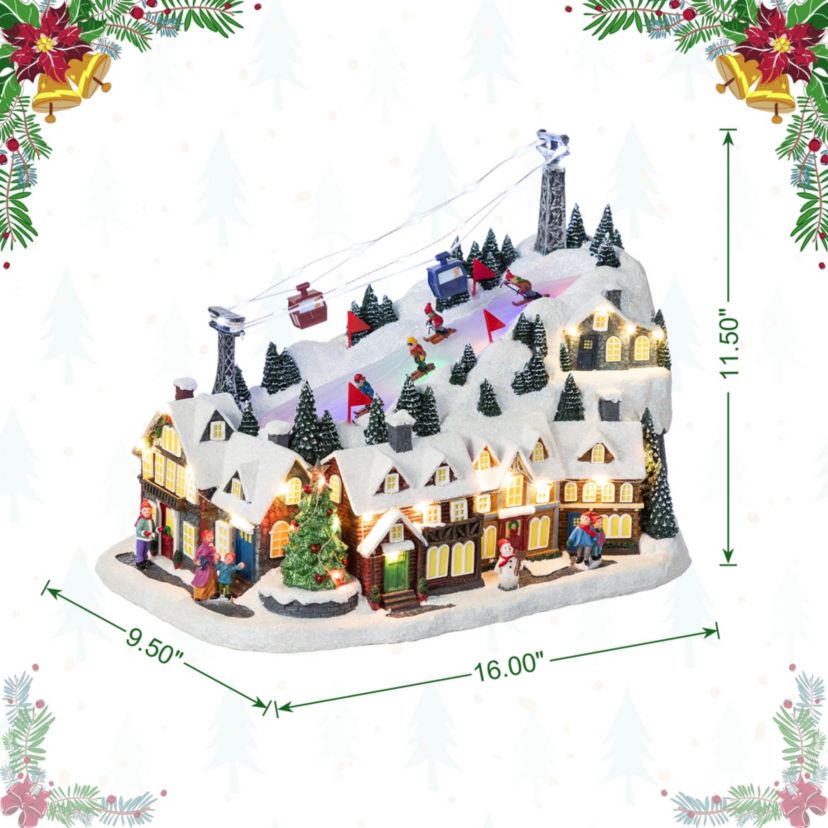 16"H Christmas Oversized Resin Lighted Musical Skiing Table Village Decor