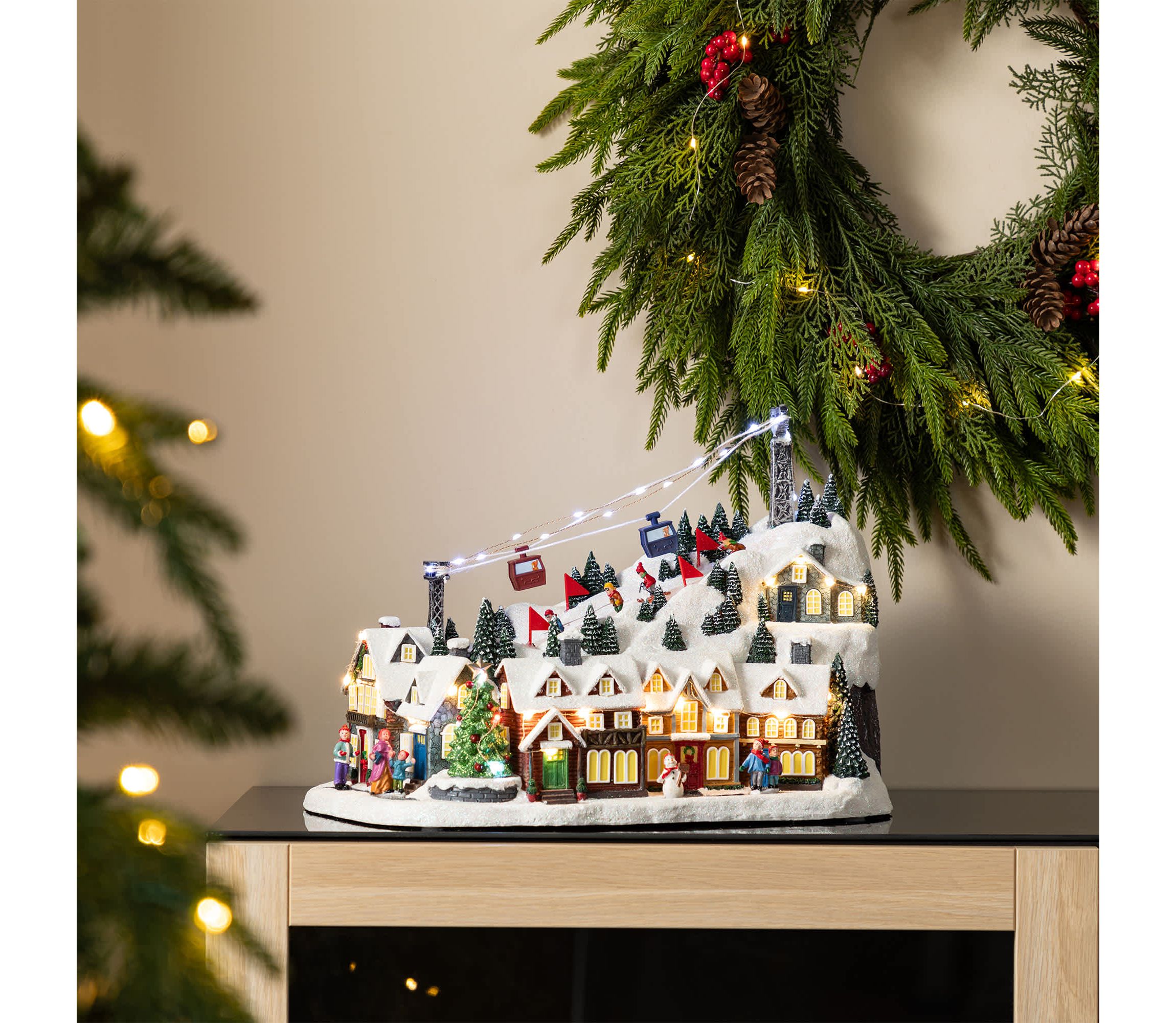 16"H Christmas Oversized Resin Lighted Musical Skiing Table Village Decor