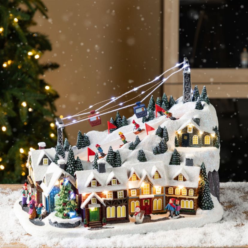 16"H Christmas Oversized Resin Lighted Musical Skiing Table Village Decor