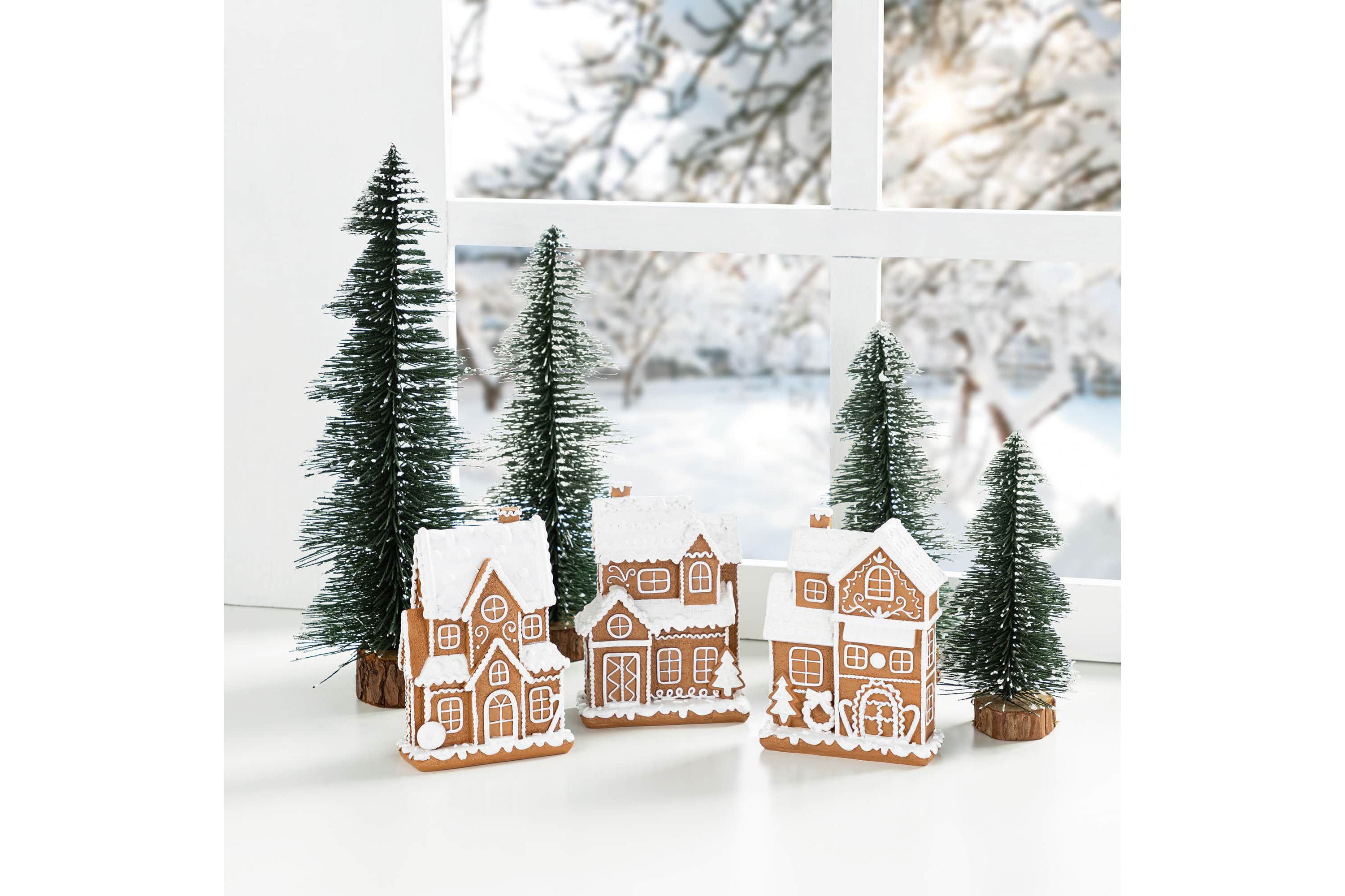 5.50"H S/3 Christmas Resin Gingerbread House Table Decor