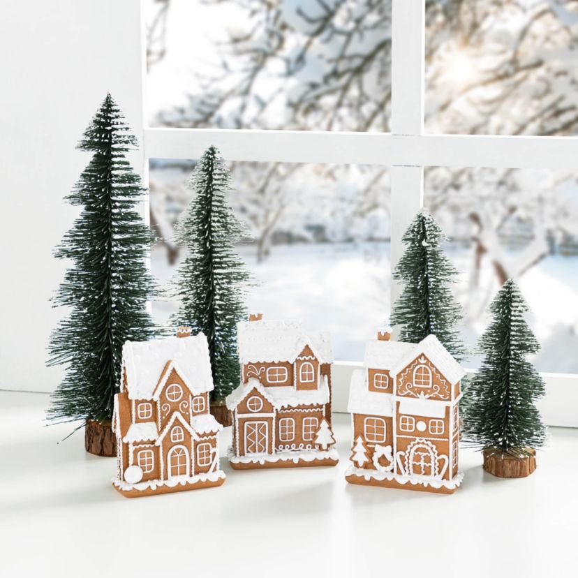 5.50"H S/3 Christmas Resin Gingerbread House Table Decor