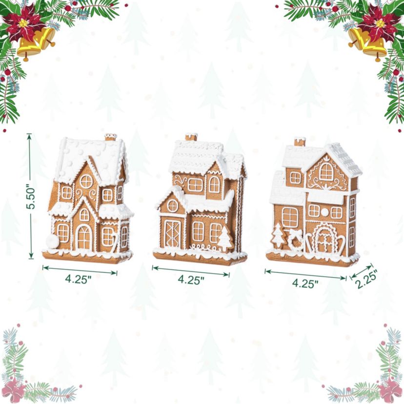 5.50"H S/3 Christmas Resin Gingerbread House Table Decor