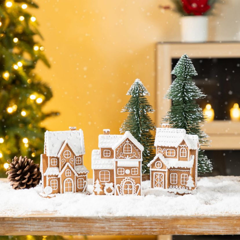 5.50"H S/3 Christmas Resin Gingerbread House Table Decor