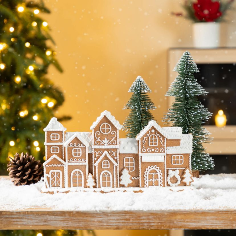 12.00"L Christmas Resin Gingerbread Townhouse Table Decor